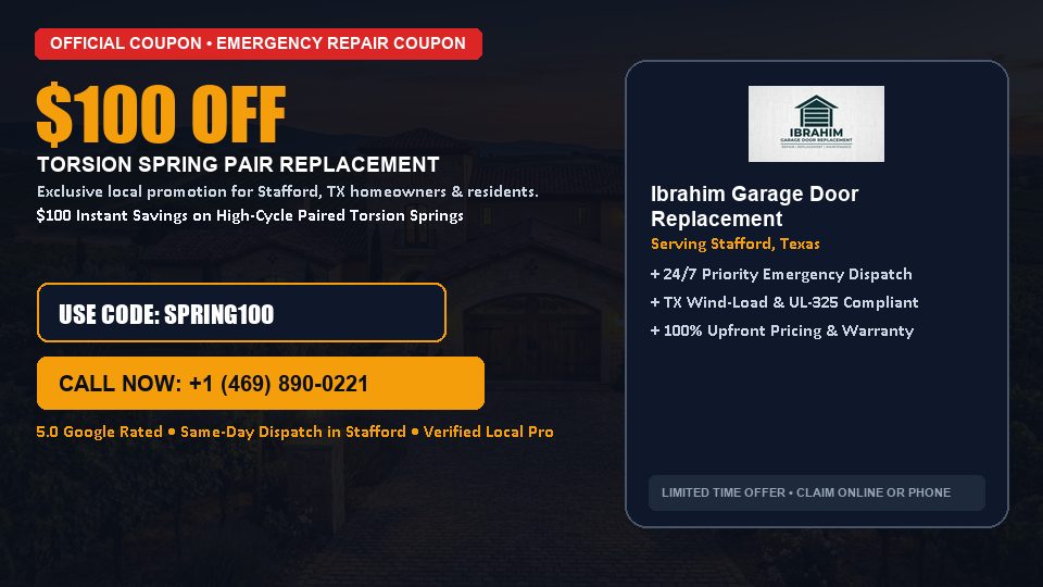 Ibrahim Garage Door Replacement $100 OFF Dual Torsion Spring Replacement in Stafford, TX