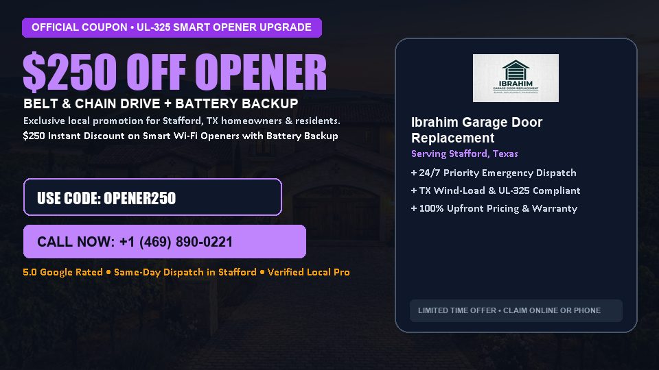 Ibrahim Garage Door Replacement $250 OFF Premium LiftMaster Opener Installation in Stafford, TX