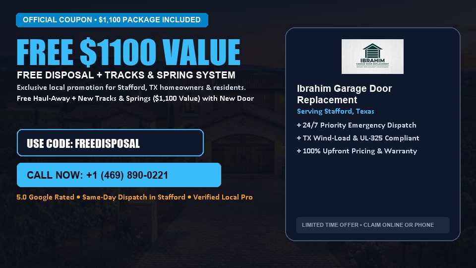 Ibrahim Garage Door Replacement FREE Haul-Away & Heavy-Duty Tracks with New Door in Stafford, TX