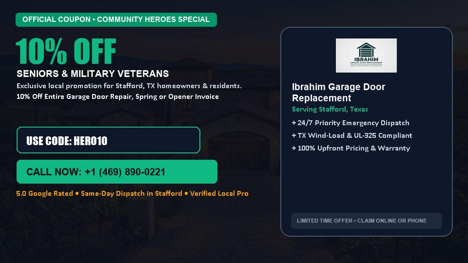 Ibrahim Garage Door Replacement 10% OFF Seniors & Military Veterans in Stafford, TX